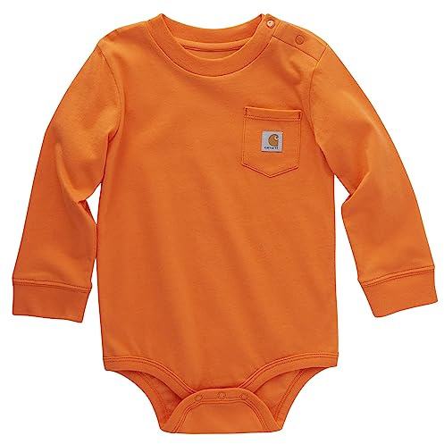 Carhartt Plain Baby Long-Sleeved Pocket Bodysuit, Exotic Orange, 3 Months