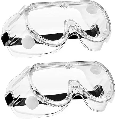 Lot de 2 lunettes de sécurité anti-buée pour le travail - Protection UV - Lunettes de protection des yeux - Équipement de protection pour la construction, le laboratoire (lunettes avec sangle)