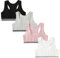 FedMois Brassières Soutiens-Gorge de Sport Fille en Coton, Lot de 4, Gris, Noir, Blanc et Rose, 6-8 Ans
