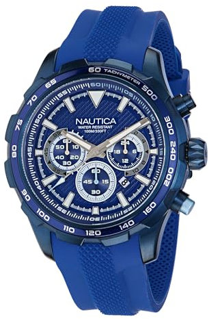 Nautica Reloj cronógrafo NST de 46 mm para hombre, azul/azul/azul, Moderno