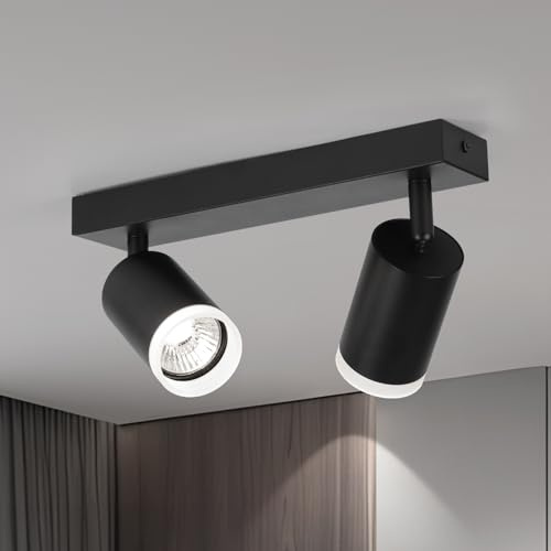 FORCOSO Ceiling Lights Spotlight - 2 Way Spot Lights 350°Adjustable, GU10 Black Light Shade Metal Light Fittings Anti-Glare, Industrial Wall Ceiling Lamp for Kitchen Living Room Hallway Bedroom