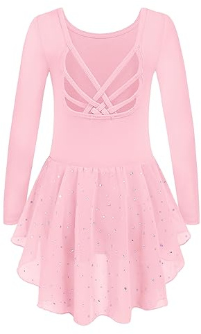 Arshiner Girls Ballet Leotard Long Sleeve Ballerina Dress Cotton Pink 2-3Y