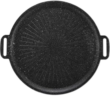 Pre-Seasoned Cast Iron Non-Stick Griddle Grill Pan with Handles for Gas Stovetop Open Fire Oven, 30cm Round Griddle with Ridged Surface for BBQ, Camping, Garden