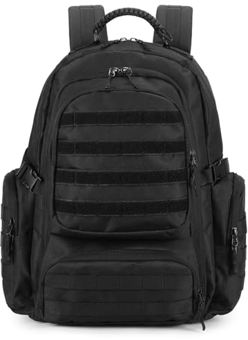 HUNTVP Sac à Dos Militaire Tactique 50L, Grand Volume Sac Randonnée Molle Backpack Multifonction pour Homme and Femme Camping Survie Trekking Moto Randonnée Chasse Pêche Urgence Plein Air (50L-Noir)