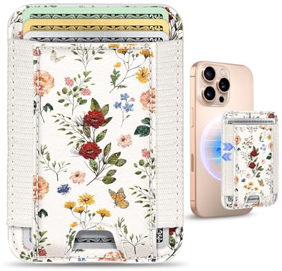 Toycamp Compatible with Magsafe Wallet Magnetic Card Holder - for Women Leather Phone Wallet Fits 7 Cards Slim RFID Card Holder for iPhone 16/15/14/13/12 for Samsung S25 Ultra/S24 Ultra, Flower