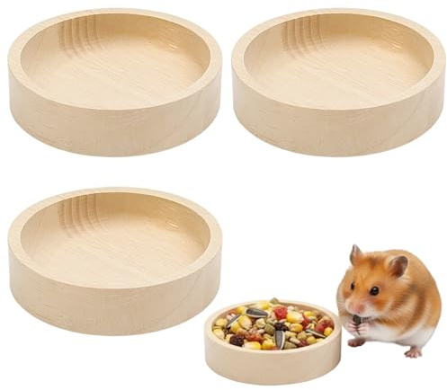 3 Pack Wooden Hamster Feeding Bowl,Washable Pet Wooden Hamster Bowl Reusable Natural Guinea Pig Food Bowl for Small Pets, Gerbil, Chinchilla, Squirrel, Hedgehog, Rabbit