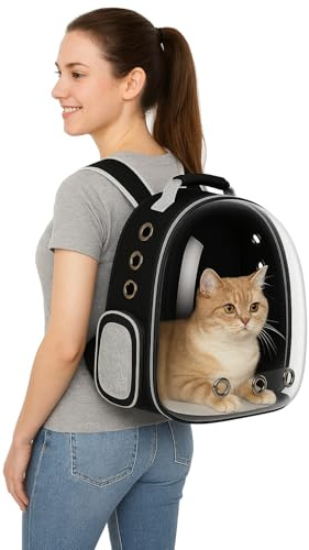 Mochila para Mascotas con Cápsula Transparente, Transportín Portátil para Gatos y Perros Pequeños, Pets, Ventilación Múltiple, Diseño Ergonómico, Mochila Negra