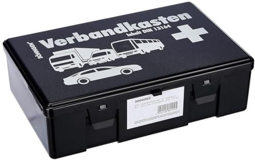Söhngen KFZ Verbandskasten (mit Füllung, 2x Mundschutzmasken, schwarz, Koffer aus ABS Kunststoff) 260x160x80 mm, 3004002