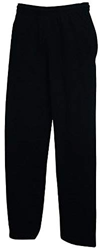 Fruit of the Loom Mens Open Hem Jog Pants/Jogging Bottoms (L) (Black)