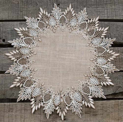 LINENS ART AND THINGS Lace Doily Neutral Earth Tones Table Topper Placemat Beige Brown (16 inch Round)