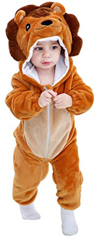 COOKY.D Bébé Fille Garçon Nouveau-né Barboteuse à Capuche Body Automne Hiver Chaud Flanelle Animal Outfits Pyjamas Costume Cosplay, 18-24 Mois, Lion