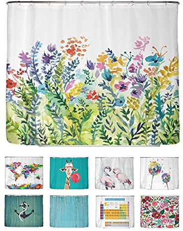 arteneur® - Bunte Blumen - Anti-Schimmel Duschvorhang 240x200 - Recycelt mit Öko-Tex Standard 100 - Beschwerter Saum, Blickdicht, Wasserdicht, Waschbar, 16 Ringe & E-Book