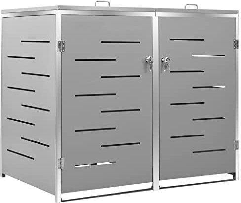 KOIECETA Mülltonnenbox für 2 Tonnen Abschließbar Rostfrei Müllbox Mülltonne Mülltonnenverkleidung Müllcontainer Gartenbox 138x77,5x115,5cm Edelstahl Grau