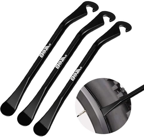 KUAOWT Bike Tyre Levers, 3Pcs Carbon Steel Tire Levers Spoon Repair Tools Kit, Portable Tyre Lever Set for Mountain Bike, Road Bike, Universal Bikes Tube Changing Removing (Black)
