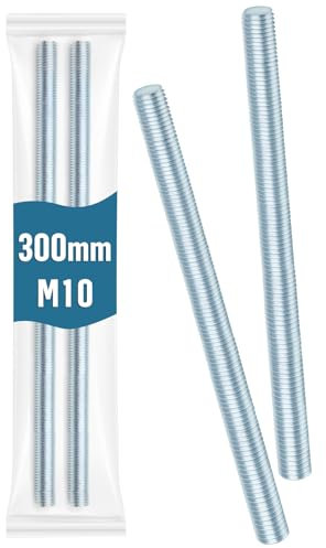 Lot de 2 tiges filetées M10 x 300 mm, Leryati DIN 976, en acier galvanisé, classe de résistance 4.8, tiges filetées avec filetage de régulation métrique