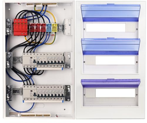 CHENGPI Boitier Electrique 3 Rangées avec Disjoncteur FI 4P type A 40A 30mA FI RCCB et Fusibles B16, Protection Contre Les Surtensions 4P et Barre Omnibus, Montage Encastré