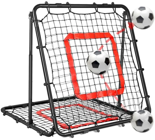 Fußball Rebounder, 85x85cm Rebounder für Fußball, Verstellbar mit 8 Winkeln, Doppellagiges Doppelseitiges Netz mit Roter Zielzone, Volleyball, Basketball, Ideal für Teenager & Erwachsene