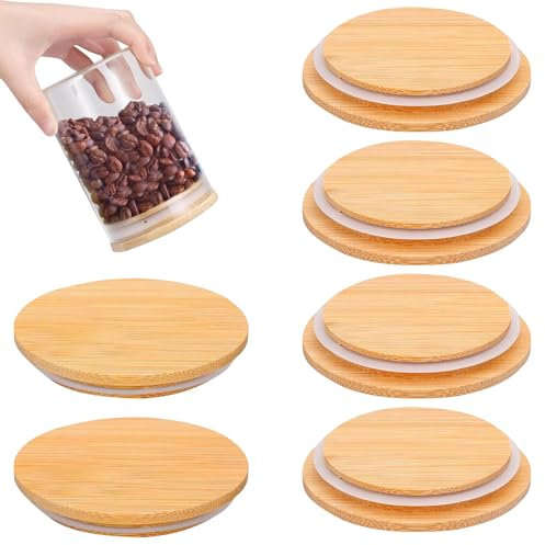 Kaket 6pcs Bamboo Lids for Gü Pots, Wooden Gu Pot Lids with Silicone Sealing Ring, Bamboo Lid for Gü Pot, Glass Jars, Yoghurt Pots (Style A)