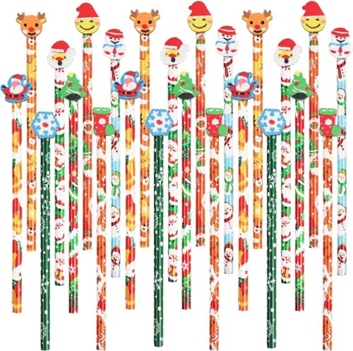 SULOLI 32PCS HB Lápiz de Madera con Goma, Lápiz infantil divertido, Lápices Grafito con Borrador，Regalos para Fiestas de Cumpleaños，Navidad，Colegio