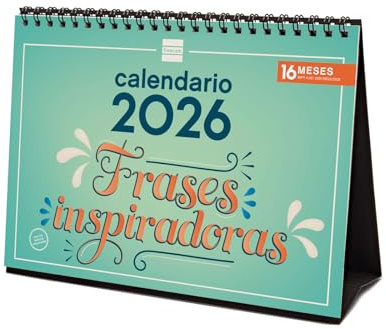 Finocam - Calendario de sobremesa 2026 Mes Vista Enero - Diciembre 2026 + Sep.- Dic. 2025 (4 meses) reducidos | Calendario 2026 | Imágenes Frases inspiradoras - Español