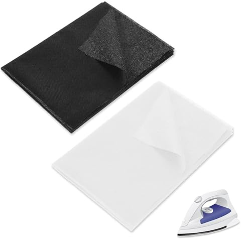 LIULINY 2 Piezas Tela de Entretela de Plancha, Entretela Termoadhesiva Fliselina, Interfaz Adhesiva Plancha 100 X 200 cm 50g/m², para Proyectos de Costura y Decoración (Negro, Blanco)