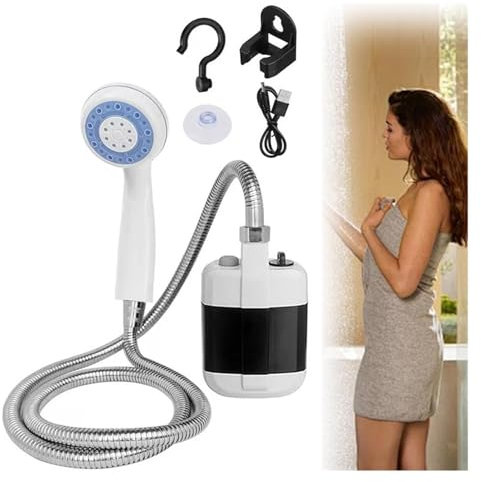 Ducha portátil para camping, ducha eléctrica recargable por USB, bomba de agua de mano con manguera, bomba de ducha de campamento para viajes, senderismo, playa, lavado de coche, caravana, limpieza de