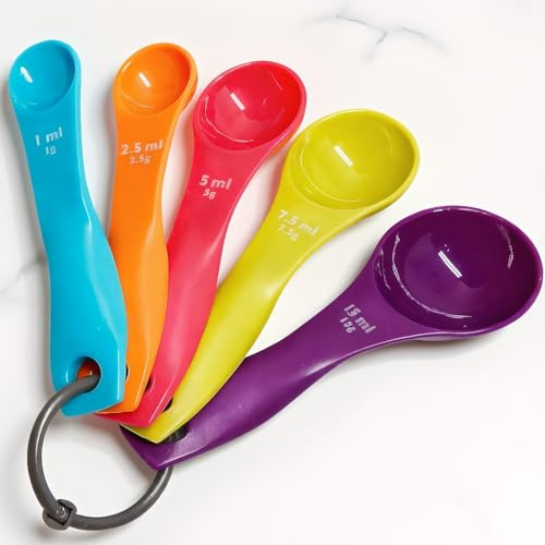 5 Piezas Cucharas Medidoras Coloridas Cuchara con Diferentes Capacidades Spoons de Medición Gramos Color para Cocinar Hornear Medidores de Líquidos Polvos
