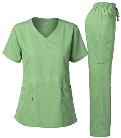 Dagacci Medical Uniform® Scrubs for Women Set – Natural Stretch Ultra Soft V-Neck Top and Pants Sets for Women - 9 Pocket (M, AppleGreen)