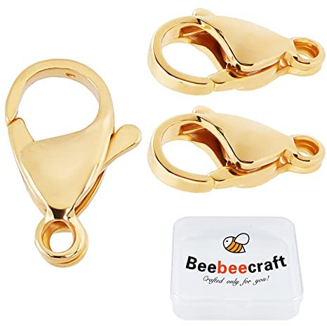 Beebeecraft 1 caja de 50 cierres de pinza de langosta chapados en oro de 24 quilates de 1,2 x 0,7 cm, conectores de joyería para hacer pulseras, collares, joyas