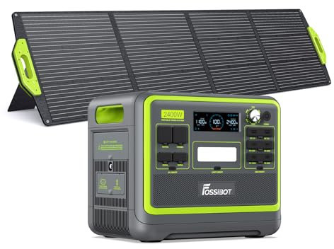 FOSSiBOT F2400 Solar Generator mit 200W Solarpanel, 2048Wh LiFePO4 Batterie 230V 2400W 3AC Ausgängen (4800W Peak), 1, 5 Stunden Schnellspülung, Powerstation und Wohnmobile, F2400-EU, Green+ Panel