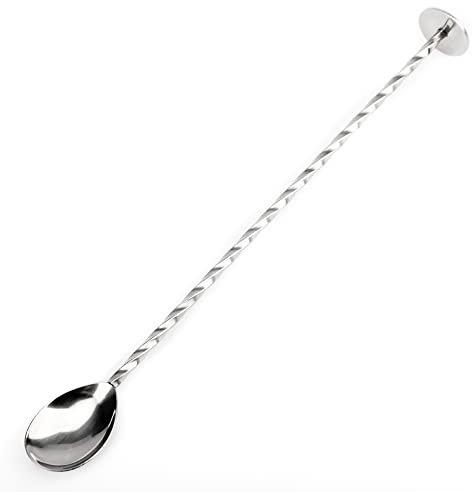 YUNAI Stainless Steel Bar Mixing Spoon with Masher, Twisted Cocktail Shaker Spoon Bar Drink Mixer Stirrer for Bartender Home Bar Restaurant Use, Silver, 10''/26cm, 2 in 1