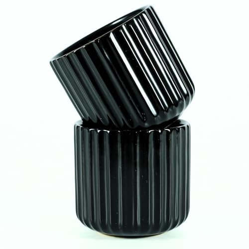 Erkundpresso.Kaffeebecher 2er Set 180ml Ohne Henkel Premium Barista Kaffeetasse aus Hochwertigem Steingut Dickwandiger Kaffeebecher - Entworfen für Latte Art - 100% Handfertigung (Schwarz)