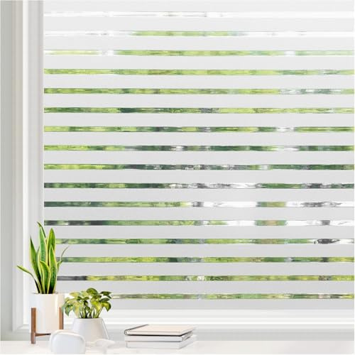 rabbitgoo Window Film Privacy for Glass Windows, Classic Stripe 75x200cm | Frosted Stripe Patterm Glass Sticker Static Cling No Glue Anti UV Decorative Door Cover Film for Home Office
