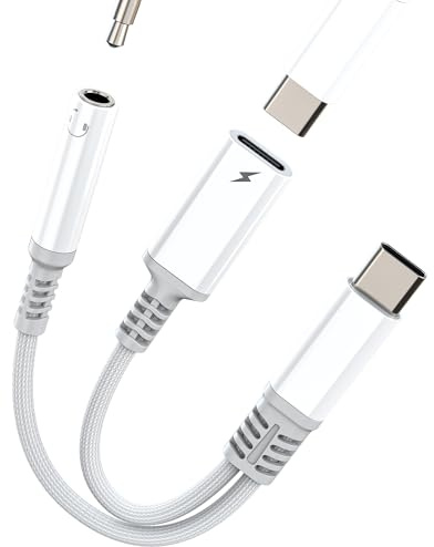 Adaptador USB C a Jack 3,5 mm (2 en 1) Auriculares Cargador para iPhone 16 15 Pro Compatible con Samsung Galaxy S23 S22 Ultra Cable Audio Auriculares para Apple para iPad Toma de Carga Conector DAC