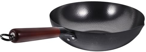 Ciieeo Cooking Wok Frying Pan Non-Stick Deep Frying Pan Kitchen Supply Traditional Chinese Wok Sturdy Wood Handle