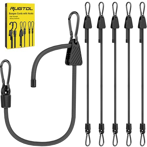 Espansore con moschettone, regolabile, 60 cm, con moschettone, set da 6 pezzi, 100% lattice di gomma per tende da sole, tarpaulins, attrezzi da giardino, bicicletta, auto, carico