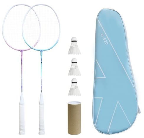 Badminton Rackets Set with 3 Shuttlecocks, Lightweight Badminton Set of 2 for Outdoor Backyard Games, Lightweight Badminton Racquets for Kids Adults Beginners