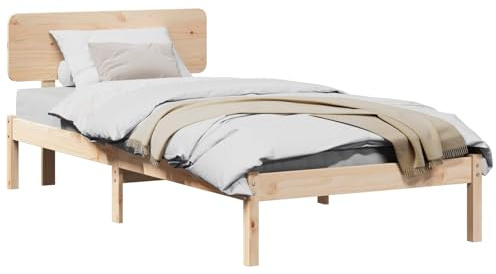 vidaXL Estructura de Cama Natural 90 x 190 cm Madera de Pino Macizo, Dormitorio Moderno con Cama de Madera sólida, diseño Minimalista, cabecero contemporáneo y Muebles funcionales