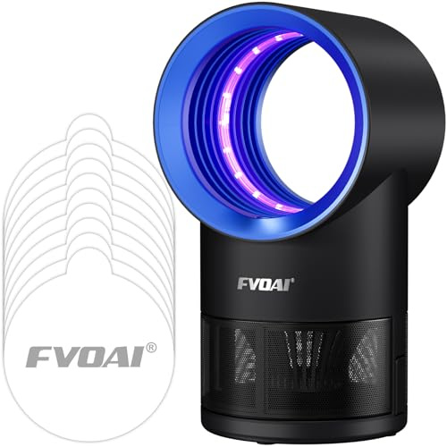 Trampas para Moscas Interiores, Trampa para Moscas de Frutas para Interiores, Trampa de Mosquitos con succión, Ajuste de Tiempo, luz de Insectos y 10 Tablas de Pegamento Adhesivas (Azul)