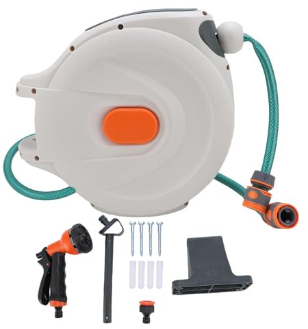 NOENNULL Avvolgitubo da Giardino a Parete, Avvolgitubo Retrattile per Lavatrice, Avvolgitubo per Lavatrice a Riavvolgimento Automatico, Avvolgitubo per Lavatrice con (20m / 65,6 piedi)