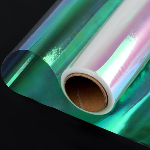 ktxaby Irisierende Cellophan Folie 43CM x 20M Transparent Geschenkfolie Schillernd Regenbogenfolie Verpackungsfolie für Geschenke Blumenstrauß Geschenkkorb Hochzeit Geburtstag Weihnachten Deko
