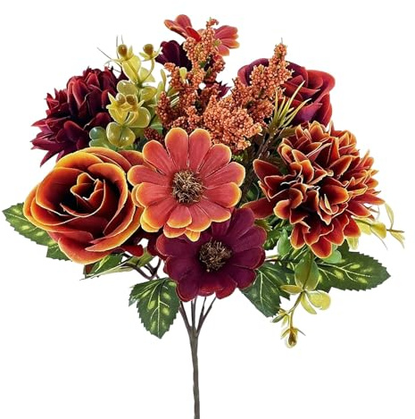 5 st rosbukett Livfull konstgjord pion krysantemumbukett med eleganta rosdetaljer Perfekt för hembröllop och högtidsdekorationer(Coffee color)