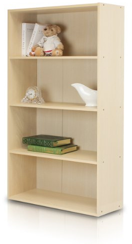 Furinno PASIR Book Shelf, 4-Tier Bookshelf, Bookcase with Open Shelf, 9.4 x 23.6 x 41.7, for Living Room, Bedroom, Home Office, Steam Beech
