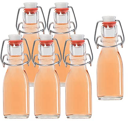 hocz 10x leere Bügelflaschen 100ml zum Befüllen Weiß - kleine Flaschen mit Bügelverschluss - 10er Bügel Glasflaschen Set für Saft, Getränke, Likör, Öl, Saucen - 10 Stück, 100 ml, Weiß