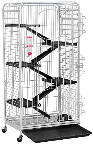 Yaheetech Jaula para Hamster Grande Jaulas de 3 Niveles para Hurones Cobaya con Pie Escalara 64x43x131cm Blanca