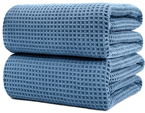 Polyte - Mikrofaser-Badetuch - fusselfrei & schnelltrocknend - Waffelstruktur - sehr groß - Blau - 89 x 178 cm - 2 Stück