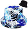 Newellsail Fischerhüte Doppelseitig Reversibel Fischerhut Faltbarer Unisex Fishermütze für Wandern Camping Reisen Angeln, Blau und Weiß Kokosnussbaum Druck (56-58cm)