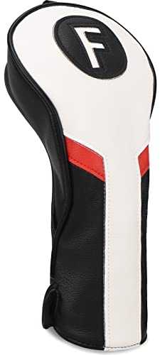 Cubiertas para cabeza de palo de golf Fairway Wood FW con etiqueta de número intercambiable 3457X, cierre elástico, piel sintética blanca, negra y roja