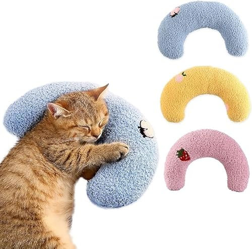 DENTRUN Hundekissen Kleine Hunde Plüschtier Katze Kuscheltier Katzenminze Kissen Katze Katzenminze Spielzeug Kitten Katzenkissen Flauschig Katzen Bettchen Weiches U-Förmiges Kissen für Hunde(3 Pack)