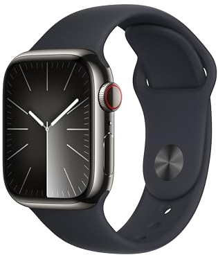 Apple Watch Series 9 [GPS + Cellular, 41mm] - Graphite Stainless Steel Case with Midnight Sport Band, S/M (Renewed Premium)